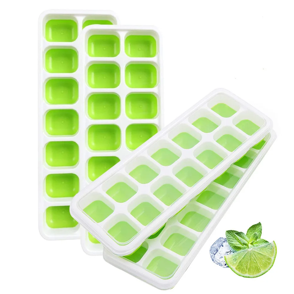 

14 Grids Ice Cube Tray With Lids Soft Bottom Silicone Ice Cubes Molds Maker Easy-Release Stackable Ice Mold Mould For Cocktail