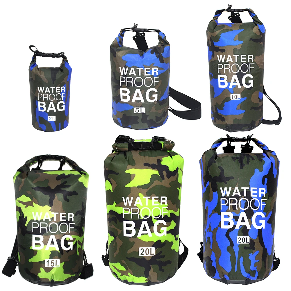 

2L 5L 10L 20L Waterproof Swimming Bag Dry Sack Camouflage Colors Fishing Boating Kayaking Drifting Rafting Outdoor Storage Bag