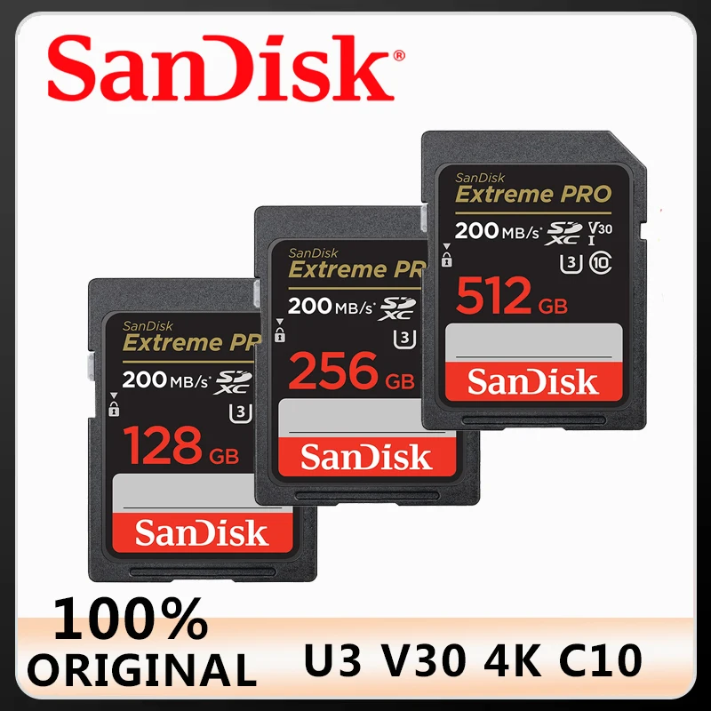 

SanDisk Extreme PRO SD CardS SDXC 512G 256G 128G 64G 32G 1TB U3 4k Read up to 200MB/s C10 V30 UHS-I SDHC Memory Cards for Camera