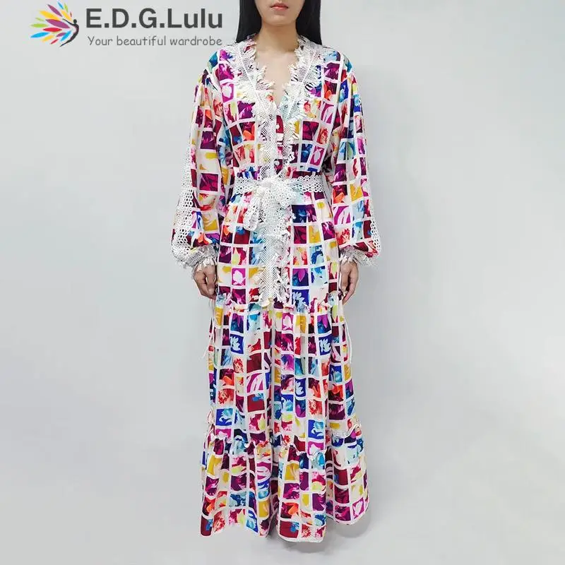 EDGLuLu Vestidos De Mujer Elegantes Para Fiesta 2022 V-neck Lace Patchwork Plaid Print Dress Lace-up Ruffles Long Dress 0924
EDGLuLu Vestidos De Mujer Elegantes Para Fiesta 2022 V-neck Lace Patchwork Plaid Print Dress Lace-up Ruffles Long Dress 0924