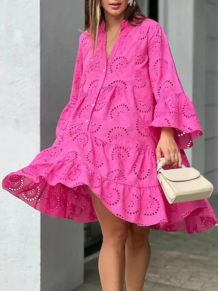 Stand Collar Loungewear Mini Dress Women Spring Summer Flare Sleeve Solid Button Loose Fit Sweet Party Dress Streetwear Vestidos
Stand Collar Loungewear Mini Dress Women Spring Summer Flare Sleeve Solid Button Loose Fit Sweet Party Dress Streetwear Vestidos