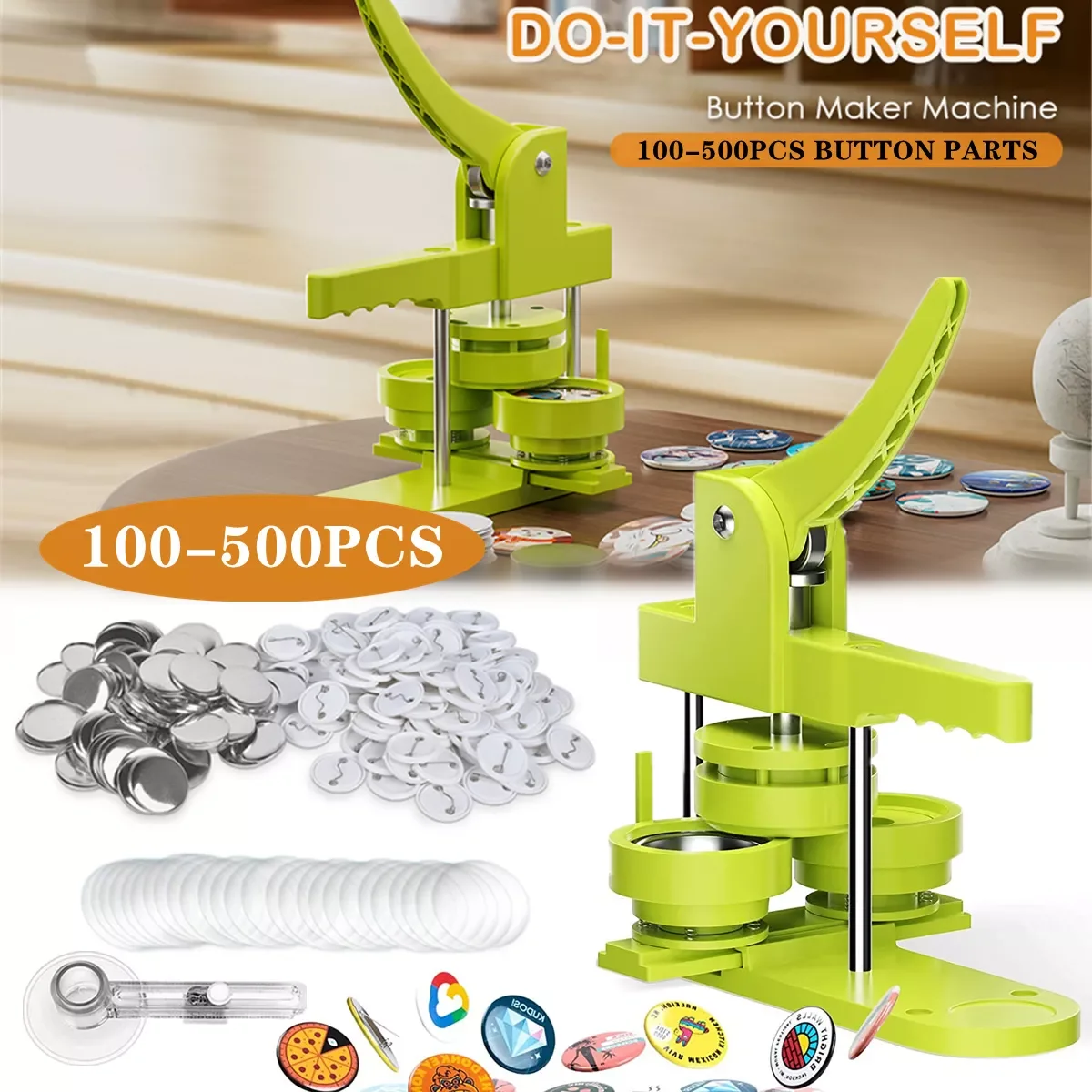 Badge Button Maker Machine 25-58MM DIY Pin Badges Set with 100-500Pcs Button Parts+Circle Cutter+Mold, Badge Press Maker Machine
Badge Button Maker Machine 25-58MM DIY Pin Badges Set with 100-500Pcs Button Parts+Circle Cutter+Mold, Badge Press Maker Machine