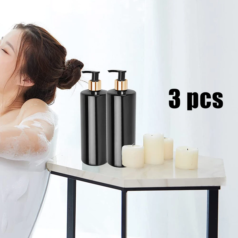 

3PCS 500ml Black Non-toxic PET Empty Pump Bottles Bathroom Refillable Shampoo Lotion Bottles With Pump Dispensers Large Capacity