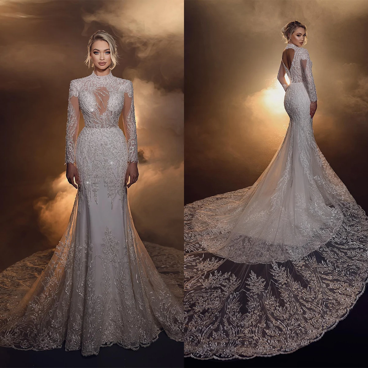 

Elegant Shine Wedding Dresses New Crystal Appliques Prom Gown Sexy Backless Bilayer Sweep Train Vestidos De Novia Customized