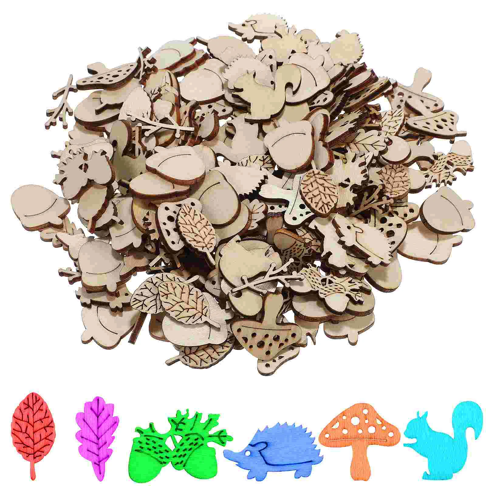 

200 Pcs Crafts Crafting Supplies Animal Blank Wood Chips Wooden Shapes For Slices Graffiti Unfinished