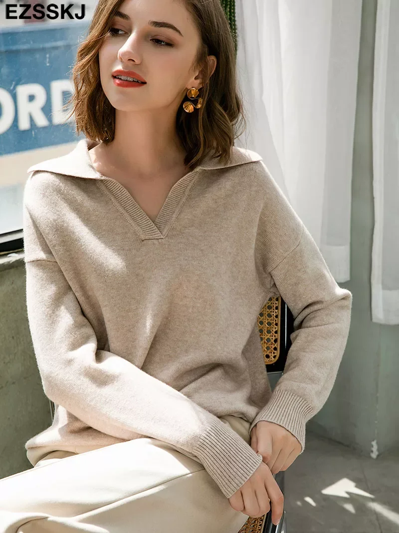 polo collar Autumn Winter Sweater pullovers Women 2021 loose thick cashmere Sweater Pullover women oversize sweater jumper
polo collar Autumn Winter Sweater pullovers Women 2021 loose thick cashmere Sweater Pullover women oversize sweater jumper