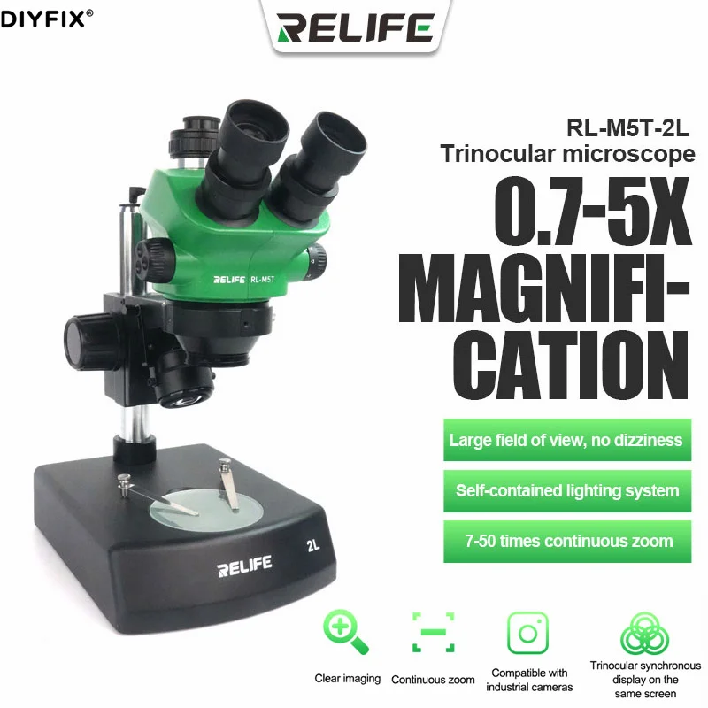 Relife RL-M5T-2L 0.7-5X Continuous Zoom Trinocular HD Stereo Microscope For Phone Repair Jewelry Identification Repair Tool
Relife RL-M5T-2L 0.7-5X Continuous Zoom Trinocular HD Stereo Microscope For Phone Repair Jewelry Identification Repair Tool