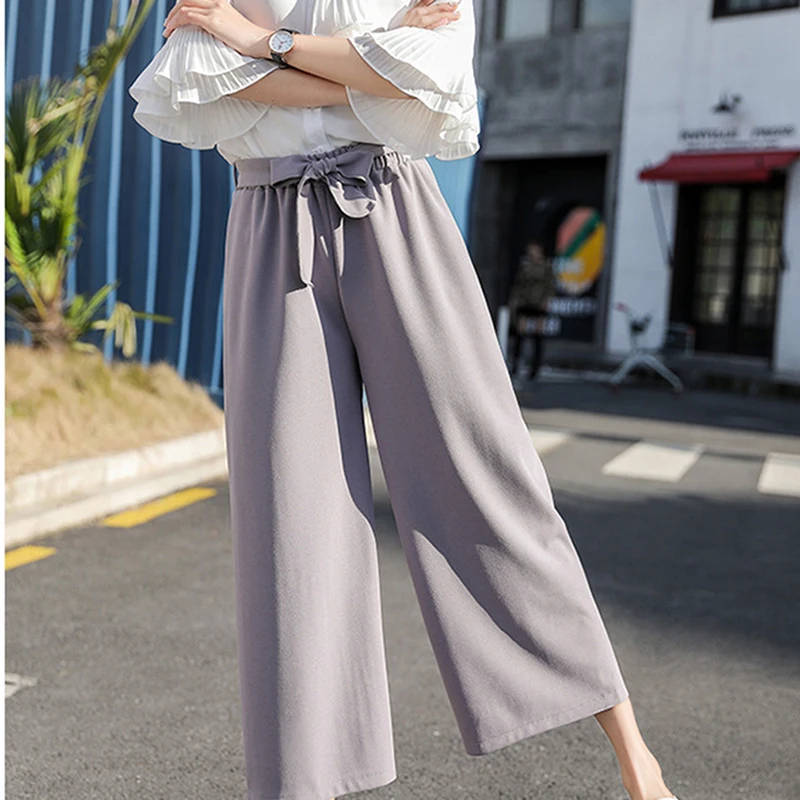 Summer Autumn Women Chiffon High Waist Wide Leg Pants Bow Tie Drawstring Sweet Elastic Waist Loose Ankle-length Pants Mujer
Summer Autumn Women Chiffon High Waist Wide Leg Pants Bow Tie Drawstring Sweet Elastic Waist Loose Ankle-length Pants Mujer