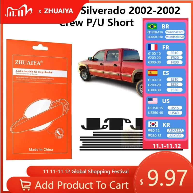 Защитная пленка ZHUAIYA для красок дверной ручки, ТПУ PPF для Chevrolet Silverado 2002-2005 Crew P/U Short
Защитная пленка ZHUAIYA для красок дверной ручки, ТПУ PPF для Chevrolet Silverado 2002-2005 Crew P/U Short