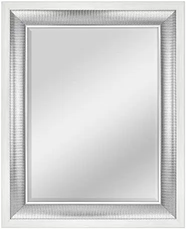 

Зеркало, современное прямоугольное зеркало, домашний декор для гостиной, спальни или ванной, 24,5 на 30,5 дюйма, белое/плетеное серебро