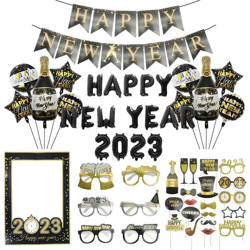 2023 Happy New Year Party Foil Balloon Banner Photo Booth Props Frame Paper Glasses Celebration New Year Eve Home Decor Supplies
2023 Happy New Year Party Foil Balloon Banner Photo Booth Props Frame Paper Glasses Celebration New Year Eve Home Decor Supplies