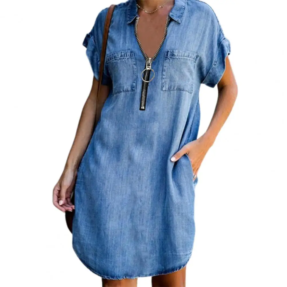 Women Dress Turn Down Collar Short Sleeves Pockets Zipper Loose Knee-length Dress for Office Women Dresses 2022 Bohemian Style
Women Dress Turn Down Collar Short Sleeves Pockets Zipper Loose Knee-length Dress for Office Women Dresses 2022 Bohemian Style