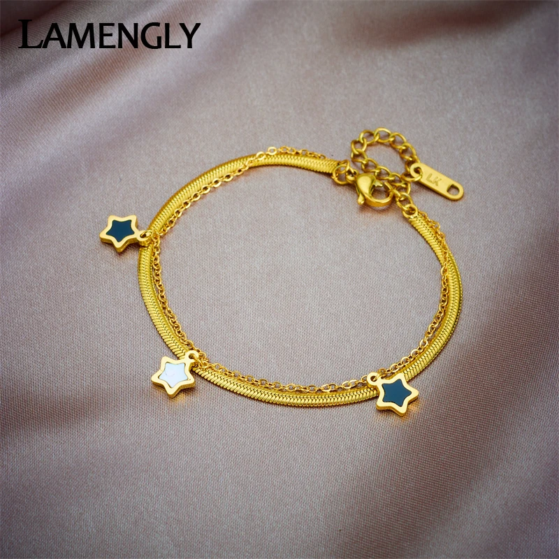 LAMENGLY 316L Stainless Steel Star Pentagram Charm Bracelet For Women New Trendy 2in1 Chains Bangles Jewelry Birthday Gifts
LAMENGLY 316L Stainless Steel Star Pentagram Charm Bracelet For Women New Trendy 2in1 Chains Bangles Jewelry Birthday Gifts