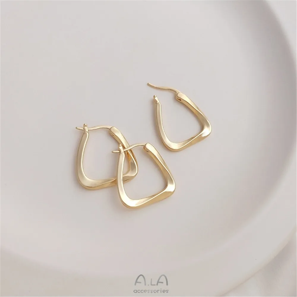 

14K gold plated geometric twisted metal triangle earrings Women's luxury pendant small earring premium sense earrings