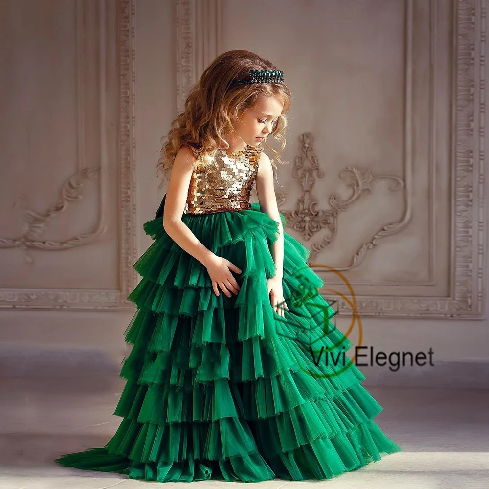 

Charming Scoop Flower Girl Dresses Summer Sleeveless Tiered 2023 Summer Wedding Party Gowns with Sequined فساتين بنات صغار