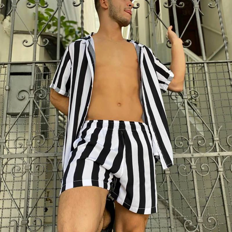 Summer Stripe Printing Short Sleeve Button Shirt Beach Shorts Two Set Casual Holiday Mens 2 Piece Sui Fashion Men Hawaiian Sets
Summer Stripe Printing Short Sleeve Button Shirt Beach Shorts Two Set Casual Holiday Mens 2 Piece Sui Fashion Men Hawaiian Sets