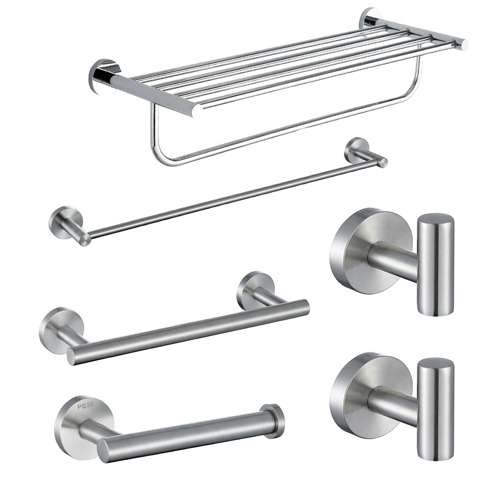 Bathroom Hardware Set Accessories Towel Ring Rack Shelf Bar Robe Coat Hook Wall Mount Tissue Paper Holder, Brushed Steel. 
Bathroom Hardware Set Accessories Towel Ring Rack Shelf Bar Robe Coat Hook Wall Mount Tissue Paper Holder, Brushed Steel.