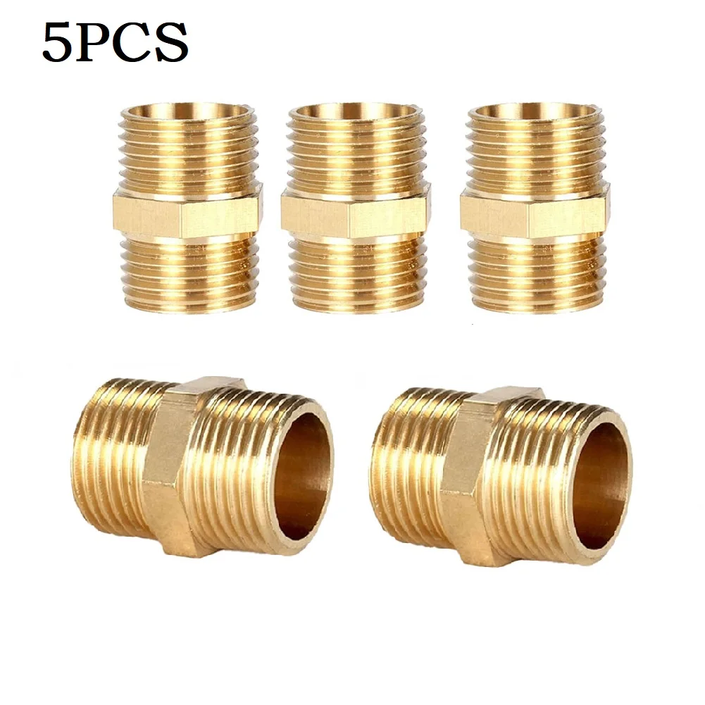 

5 Pcs Hex Nipple Air Line Hose Compressor Connector 1/4inch BSP Male To Male Brass Pipe Adapter 27mm Length Quick Adapter