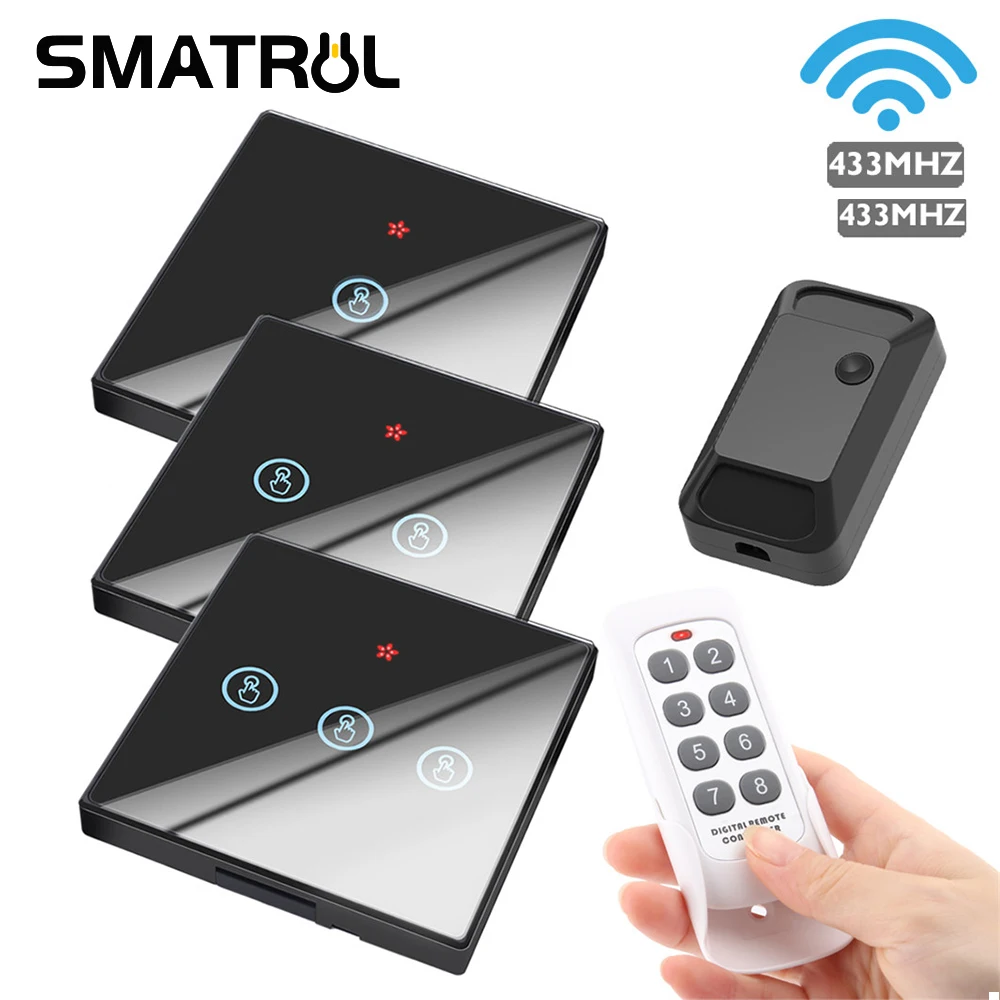 SMATRUL Smart Home Wireless Touch Light Switch Electrical 433MHZ RF Relay Remote Control Glass Screen Wall Receiver Led Lamp
SMATRUL Smart Home Wireless Touch Light Switch Electrical 433MHZ RF Relay Remote Control Glass Screen Wall Receiver Led Lamp