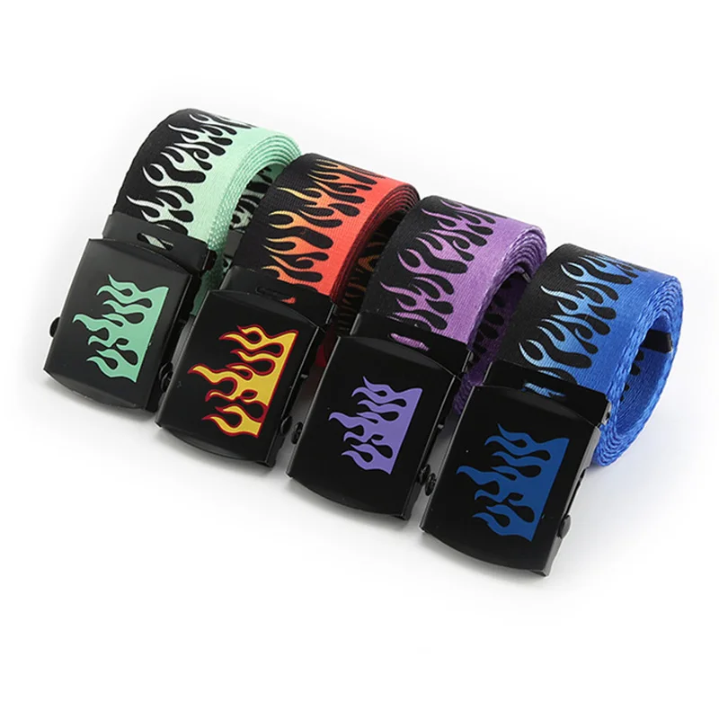 Punk Hip Hop Women Men Flame Printed Canvas Belts Harajuku Metal Buckle Waist Strap Jeans Trouser Student Youth Waistband
Punk Hip Hop Women Men Flame Printed Canvas Belts Harajuku Metal Buckle Waist Strap Jeans Trouser Student Youth Waistband
