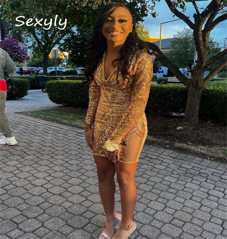Glitter Short Sequin Prom Dress Gold 2023 Sexy V Neck Long Sleeve Cocktail Party Dresses Elegant Black Girls Graduation Evening
Glitter Short Sequin Prom Dress Gold 2023 Sexy V Neck Long Sleeve Cocktail Party Dresses Elegant Black Girls Graduation Evening