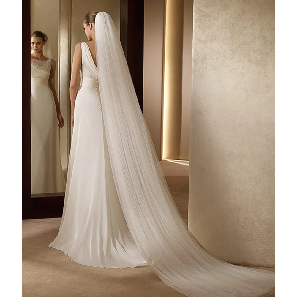 

Bridal Veil Long White/Ivory Simple Plain Wedding Veil With Comb Cathedral Veil for Bride velo de novia Cheap Accessories 300cm
