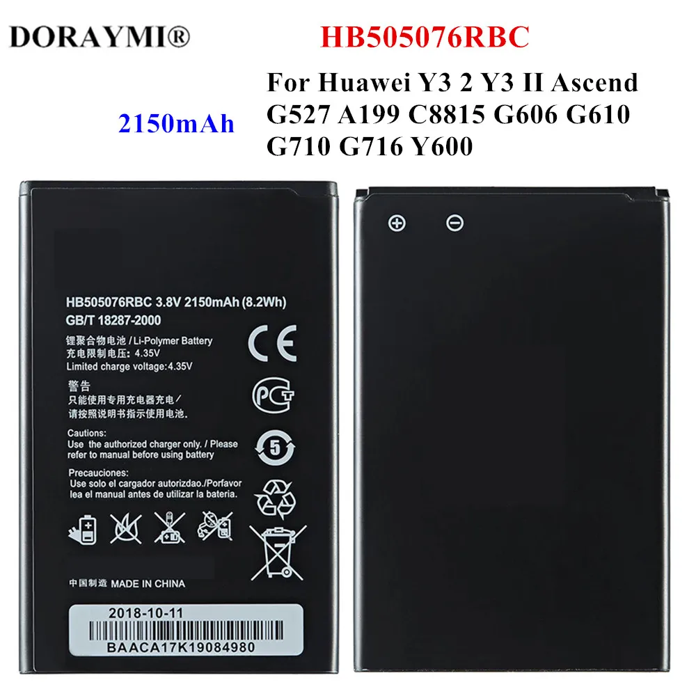 Оригинальный аккумулятор HB505076RBC 2150 мАч для Huawei I Y3 2 Y3 II Ascend G527 A199 C8815 G606 G716 Y600, сменные батареи для телефона
Оригинальный аккумулятор HB505076RBC 2150 мАч для Huawei I Y3 2 Y3 II Ascend G527 A199 C8815 G606 G716 Y600, сменные батареи для телефона