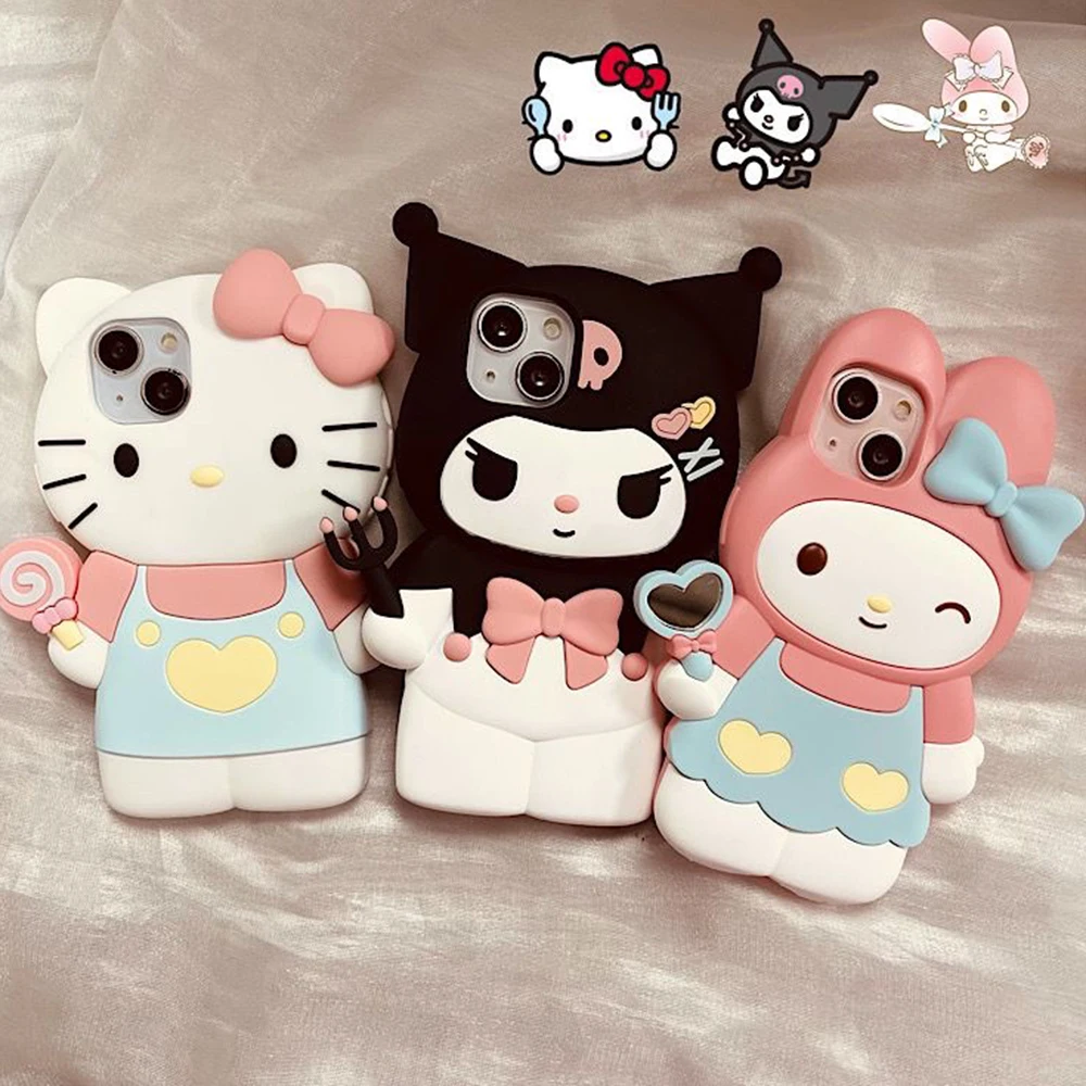 

3D стереоскопический чехол для телефона Sanrio Hello Kitty Kuromi для IPhone 14 13 12 11 Pro Max X XR XS MAX Plus, силиконовая Мягкая задняя крышка