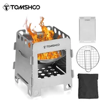 Tomshoo Wood Stove Backpacking Wood Burning Stove w Alcohol Tray BBQ Grill Net Grill Pan for Outdoor Camping Hiking Equipment