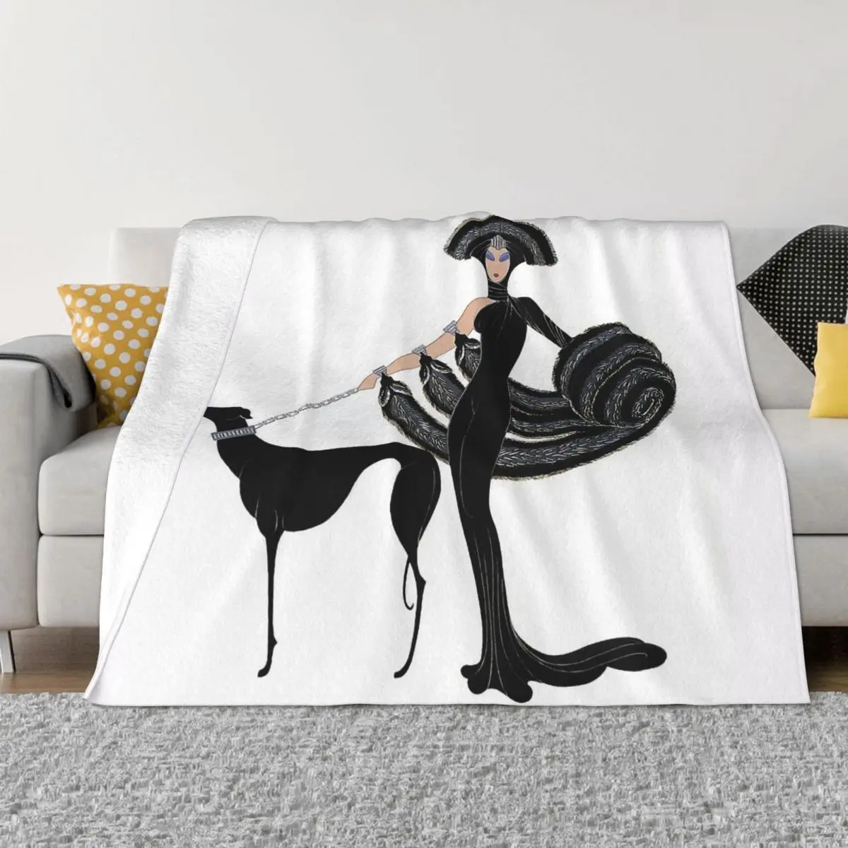 

Greyhound Dog Blanket Flannel Spring Autumn Art Deco Era Haute Couture Fashion Illustration Warm Throws For Winter Bedding