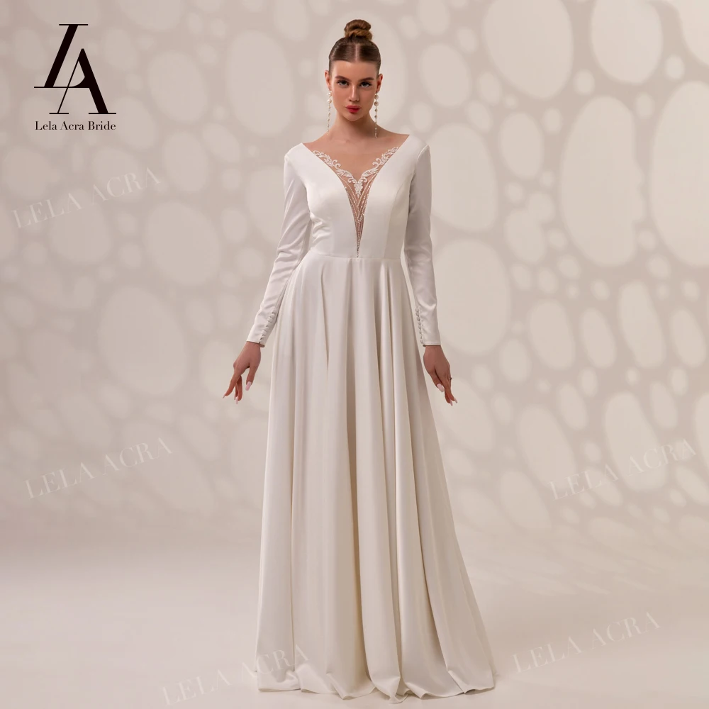 LelaAcra Long Sleeve Wedding Dress 2023 Satin V-neck Beaded Graceful A-Line Princess Bride Gowns SY73 Plus Size Vestido de Noiva
LelaAcra Long Sleeve Wedding Dress 2023 Satin V-neck Beaded Graceful A-Line Princess Bride Gowns SY73 Plus Size Vestido de Noiva