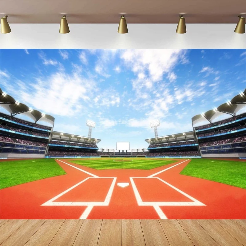 

Outdoor Sports Theme Photography Backdrop For Photoshoot Baseball Stadium Pitch Green Grass Field Background Photo Booth Props