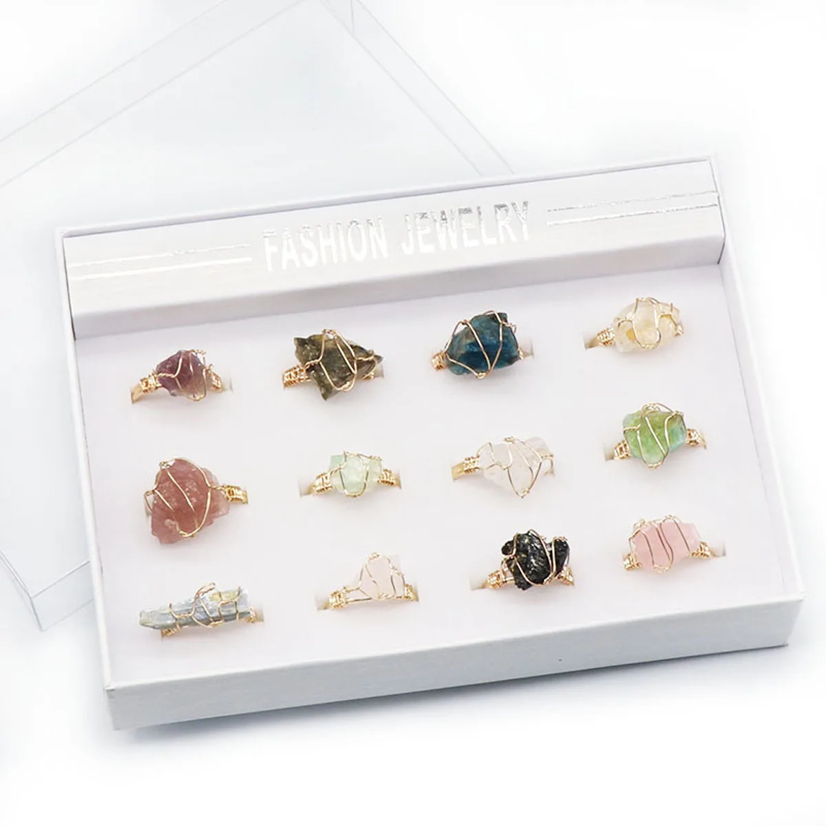 Colorful Natural Stone Crystal Fluorite Gold Wire Winding Woven Ring Adjustable Size Jewelry Ring for Women's Party Charm Gift
Colorful Natural Stone Crystal Fluorite Gold Wire Winding Woven Ring Adjustable Size Jewelry Ring for Women's Party Charm Gift