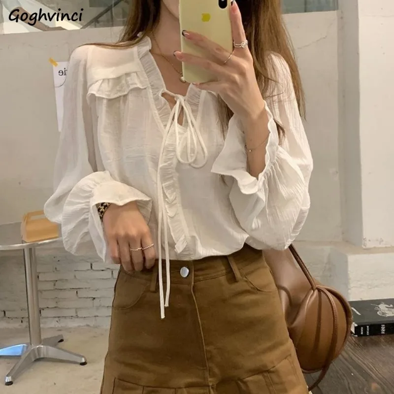 Women Blouses V-neck Tender Lace-up Chic Korean Style Cute Ladies Flare Sleeve Clothes Loose Basics Spring New Popular Office
Women Blouses V-neck Tender Lace-up Chic Korean Style Cute Ladies Flare Sleeve Clothes Loose Basics Spring New Popular Office