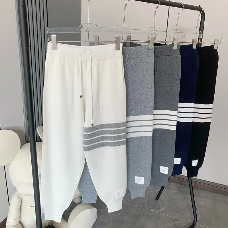 

High Quality Tide Brand TB Wool Knitted Pants Female Rhyme Spring and Summer Four-bar Wool Casual Pants Harun Toe Pants Gray