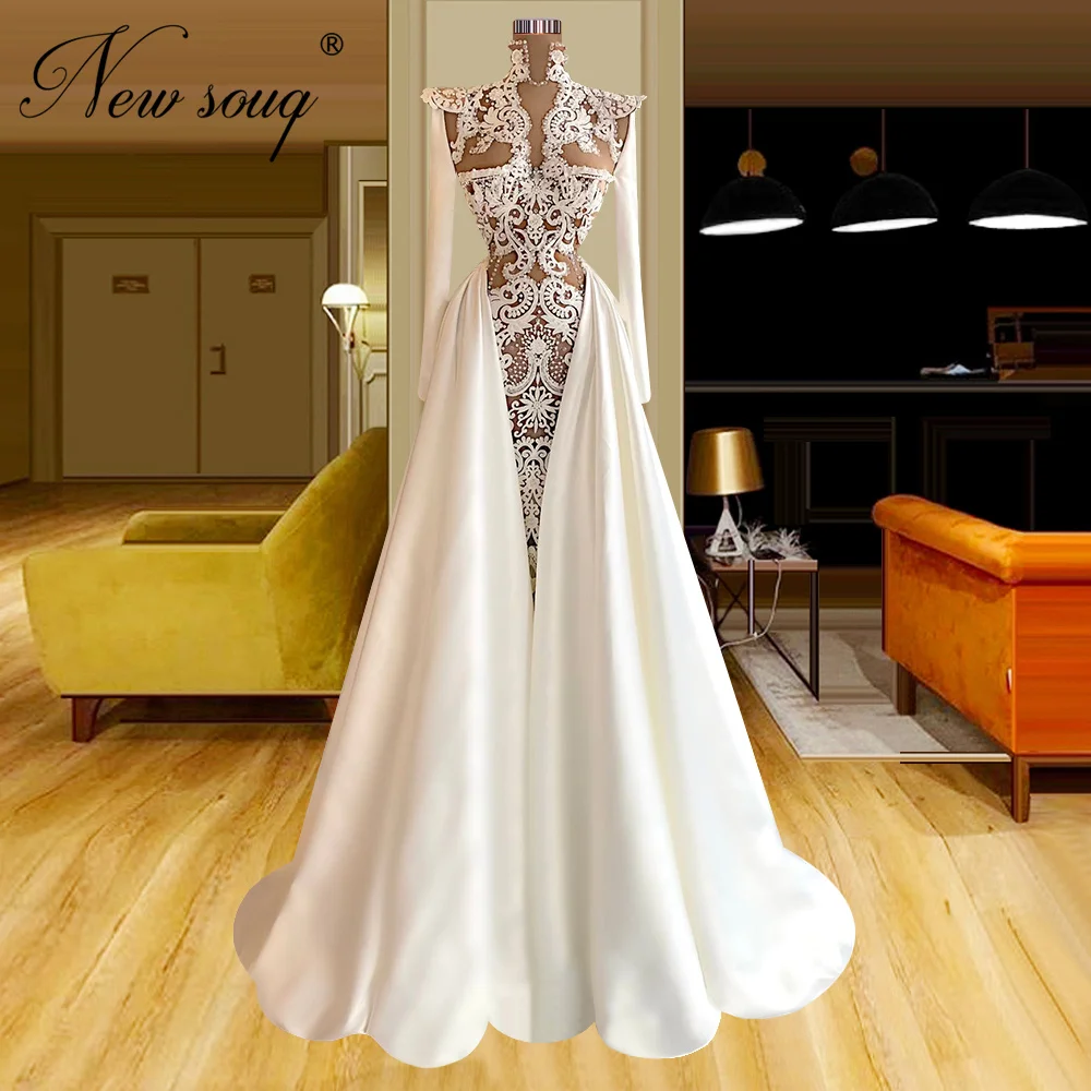 

Белое кружевное вечернее платье с бисером, Средний Восток, длинные платья русалки для выпускного вечера со съемной юбкой, Элегантное свадебное платье Дубая