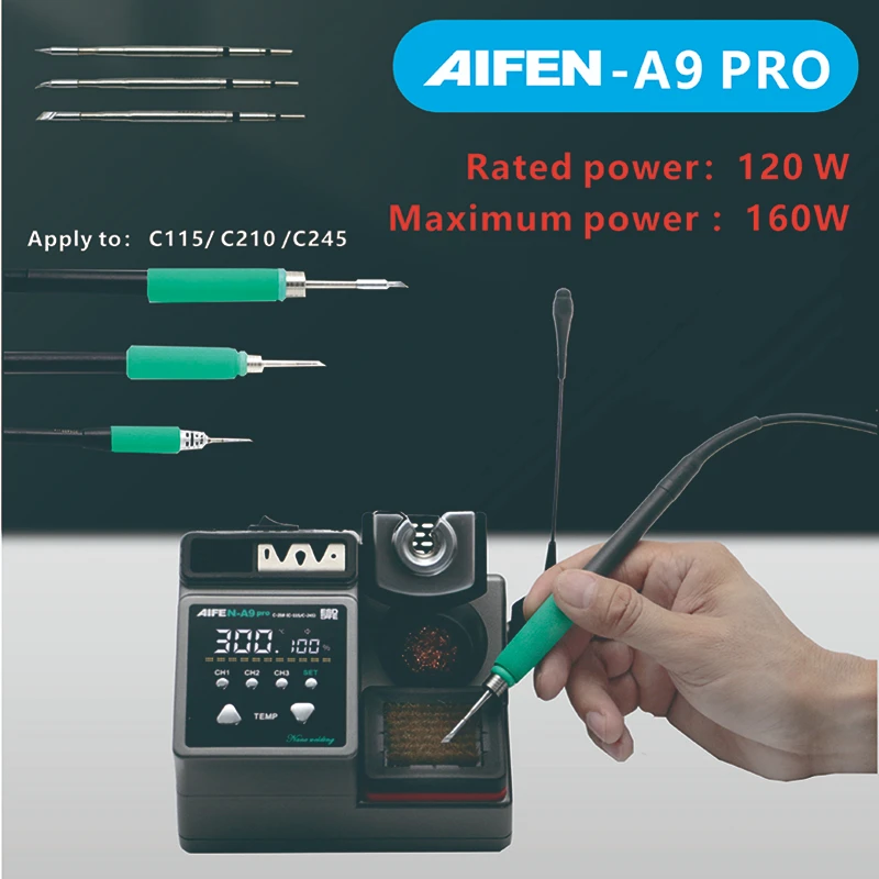 AIFEN-A9PRO Soldering Station Compati JBC Soldering Iron Tips C210/C245/C115 Handle Lead-free Electronic Welding Rework Station
AIFEN-A9PRO Soldering Station Compati JBC Soldering Iron Tips C210/C245/C115 Handle Lead-free Electronic Welding Rework Station