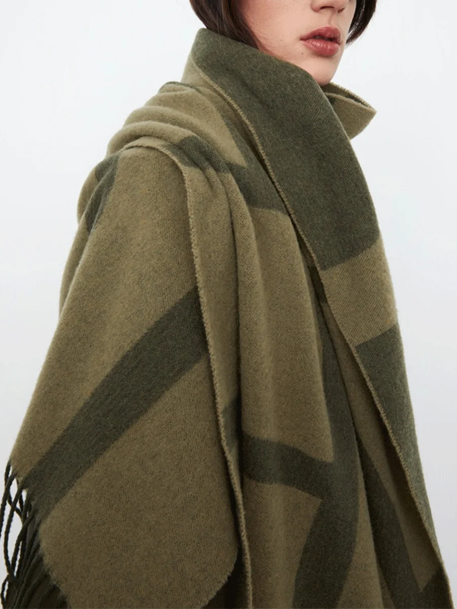 

Осенне-зимняя новая Двусторонняя шерстяная шаль шерстяной шарф с бахромой шаль