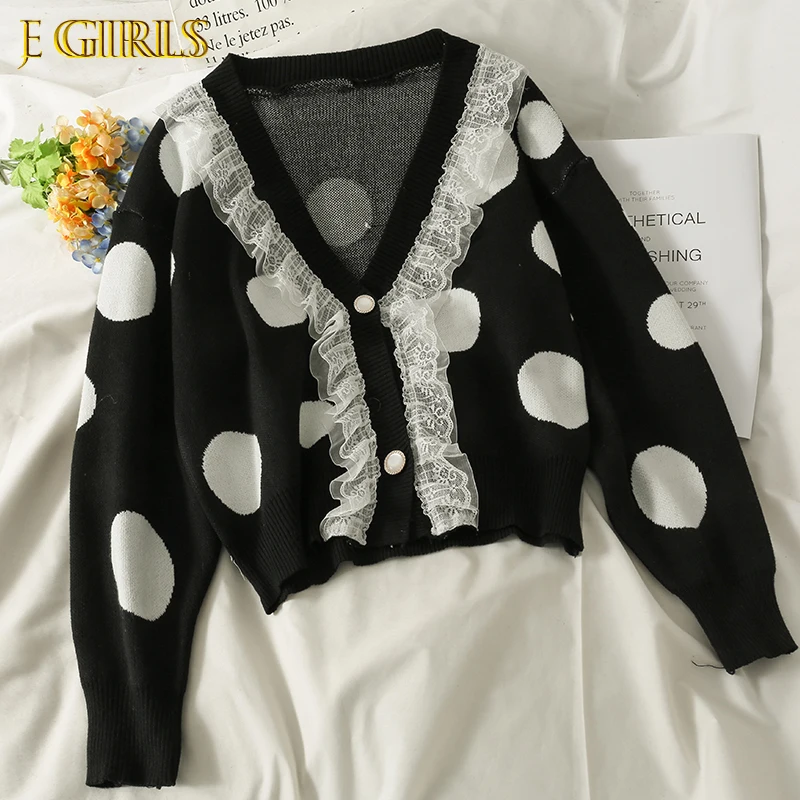 J GIRLS Women Mesh Stitching Big Polka Dot Two Button Sweater 2021 Autumn Winter New Loose Thin Long sleeved Knitted Cardigan
J GIRLS Women Mesh Stitching Big Polka Dot Two Button Sweater 2021 Autumn Winter New Loose Thin Long sleeved Knitted Cardigan