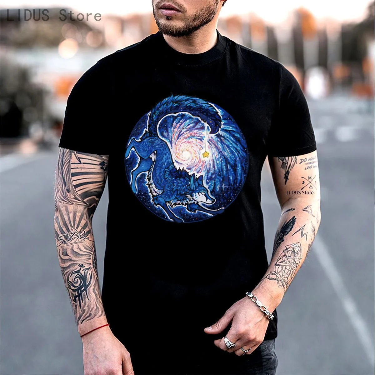 Street Art T-shirt Men Night Black T Shirt Star Wolf Printing Mens Clothes 100% Cotton Neck TopsTees Design Tshirt
Street Art T-shirt Men Night Black T Shirt Star Wolf Printing Mens Clothes 100% Cotton Neck TopsTees Design Tshirt