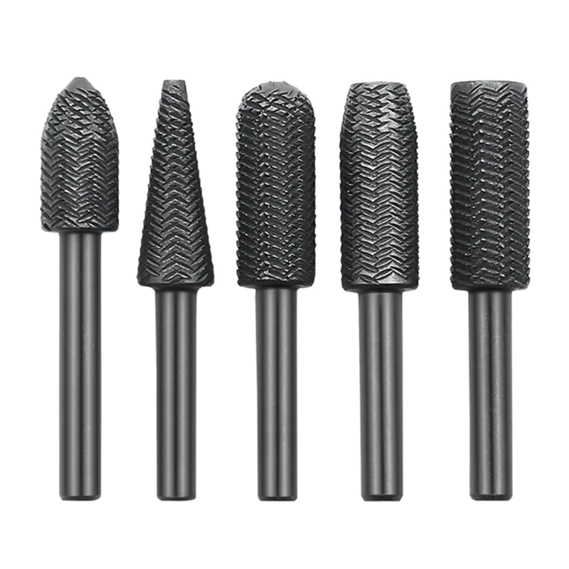 

Rotary Burr Rasp Set 5Pcs Carving File Drill Bit, 1/4Inch Round Shank Chisels Shaped Embossed Grinding Tool