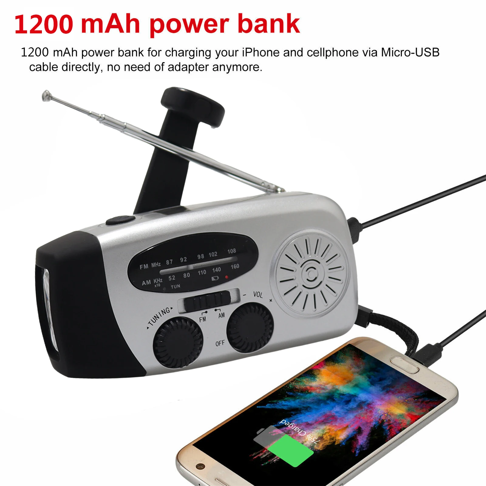 Emergency Radio Solar Hand Crank Multi-functional Emergency Radio Survival Gear1200mAh Power Bank USB Rechargeable IPX3
Emergency Radio Solar Hand Crank Multi-functional Emergency Radio Survival Gear1200mAh Power Bank USB Rechargeable IPX3