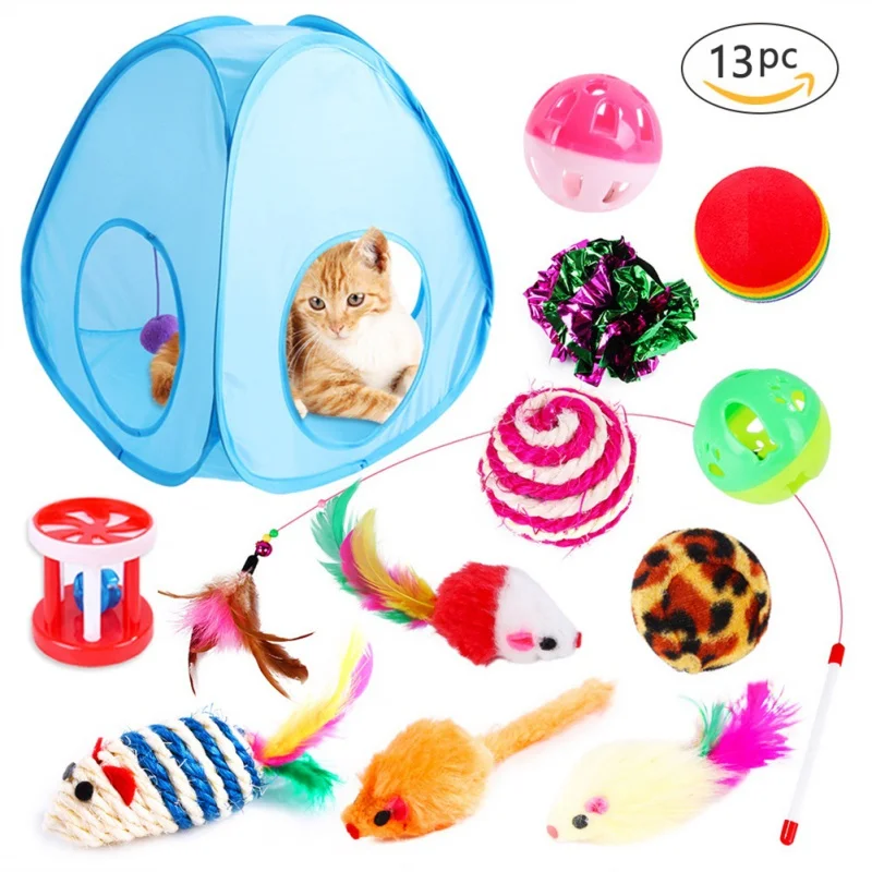 13pcs/lot Cat Toy Set Cat Teaser Stick Feather Mouse Shaped Toy Tent Interactive Grinding Claw Ball for Kitten Cat Pet Supplies
13pcs/lot Cat Toy Set Cat Teaser Stick Feather Mouse Shaped Toy Tent Interactive Grinding Claw Ball for Kitten Cat Pet Supplies
