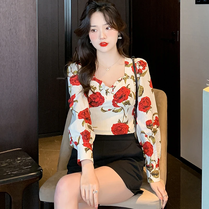 Spring Casual High Waist V-neck Floral Print Shirt Vintage Chiffon Blouse for Women French Style New Fashion Clothing Tops 24571
Spring Casual High Waist V-neck Floral Print Shirt Vintage Chiffon Blouse for Women French Style New Fashion Clothing Tops 24571