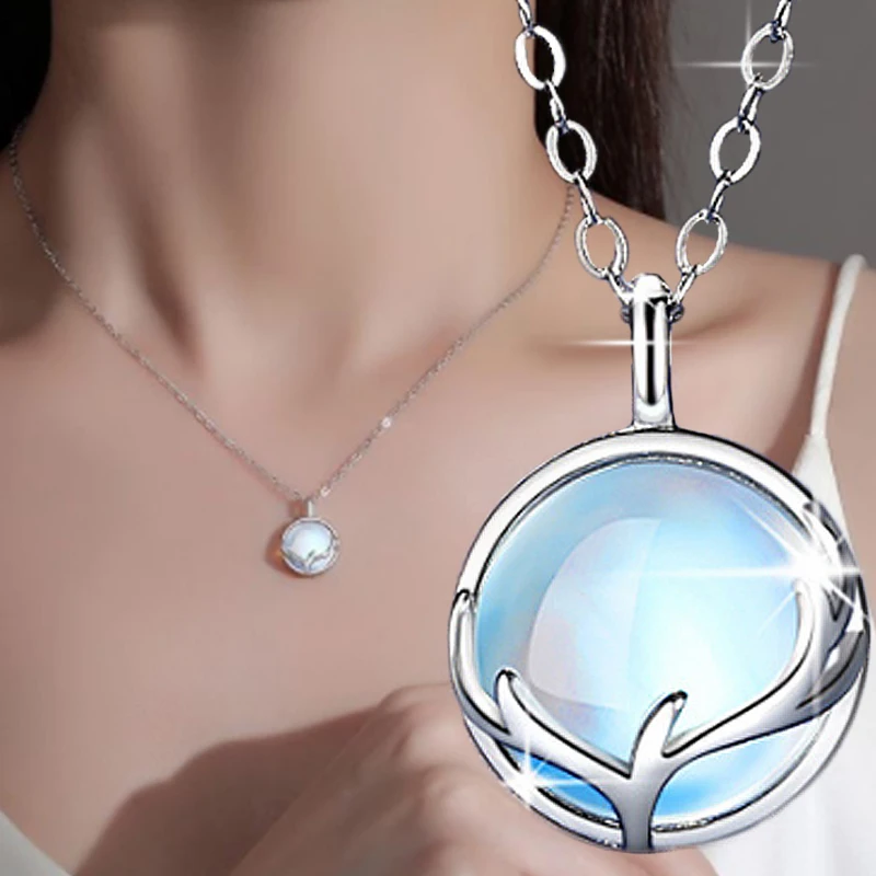 Moonstone Pendant Necklace Women's Silver Antler Collarbone Choker Necklaces Love Valentine's Day Wedding Simple Elegant Jewelry
Moonstone Pendant Necklace Women's Silver Antler Collarbone Choker Necklaces Love Valentine's Day Wedding Simple Elegant Jewelry
