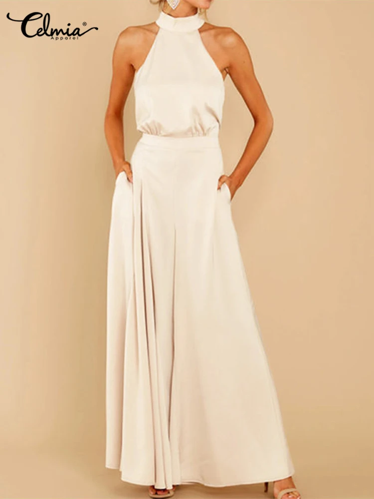 Vintage Pockets Playsuits Celmia Women Long Jumpsuit 2022 Summer Fashion Stand Collar Rompers Holiday Satin Sleeveless Overalls
Vintage Pockets Playsuits Celmia Women Long Jumpsuit 2022 Summer Fashion Stand Collar Rompers Holiday Satin Sleeveless Overalls