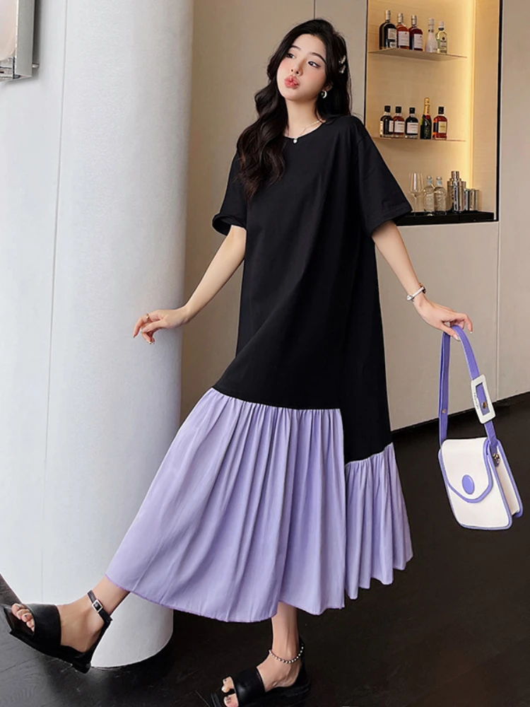 Elegant Long Dress 2023 Summer New Patchwork Pleated Korean Fashion Short Sleeve Loose Casual Black Party Dresses for Women
Elegant Long Dress 2023 Summer New Patchwork Pleated Korean Fashion Short Sleeve Loose Casual Black Party Dresses for Women