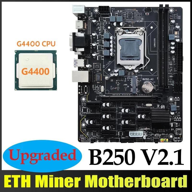 

B250 V2.1 материнская плата для майнинга BTC + ЦП G4400 12xpcie LGA1151 двухканальная материнская плата для майнинга DDR4 MSATA USB3.0 B250 ETH
