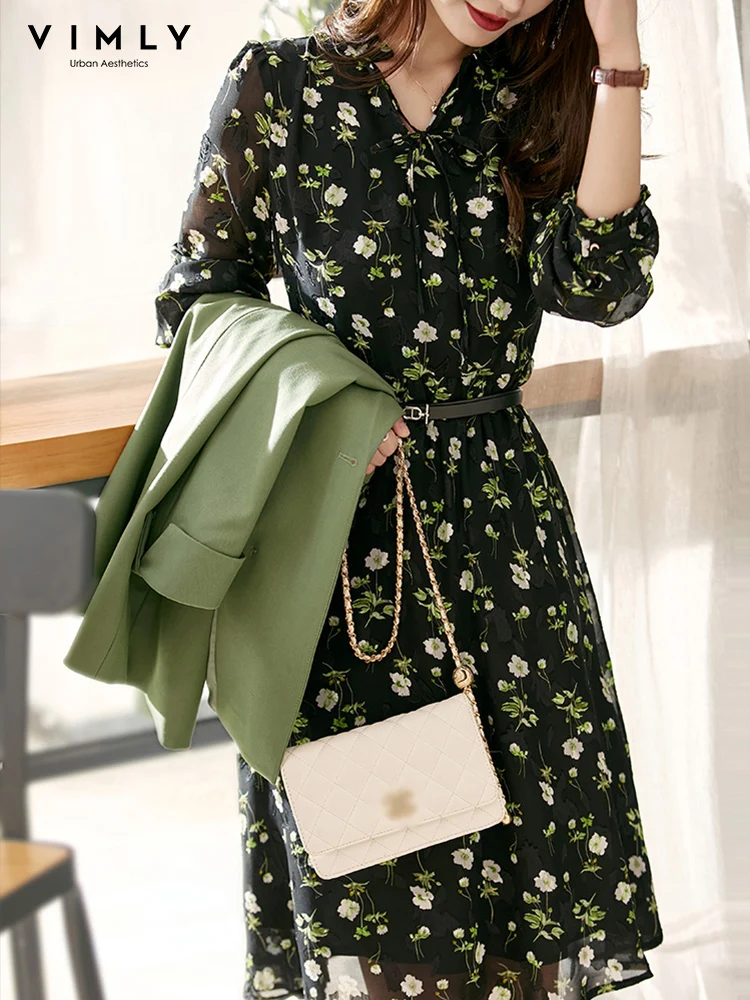 VIMLY Autunm French Dresses for Women Floral Chiffon Lantern Full Sleeves Vneck Waist Slim Dresses Elegant Female Vestidos V0881
VIMLY Autunm French Dresses for Women Floral Chiffon Lantern Full Sleeves Vneck Waist Slim Dresses Elegant Female Vestidos V0881