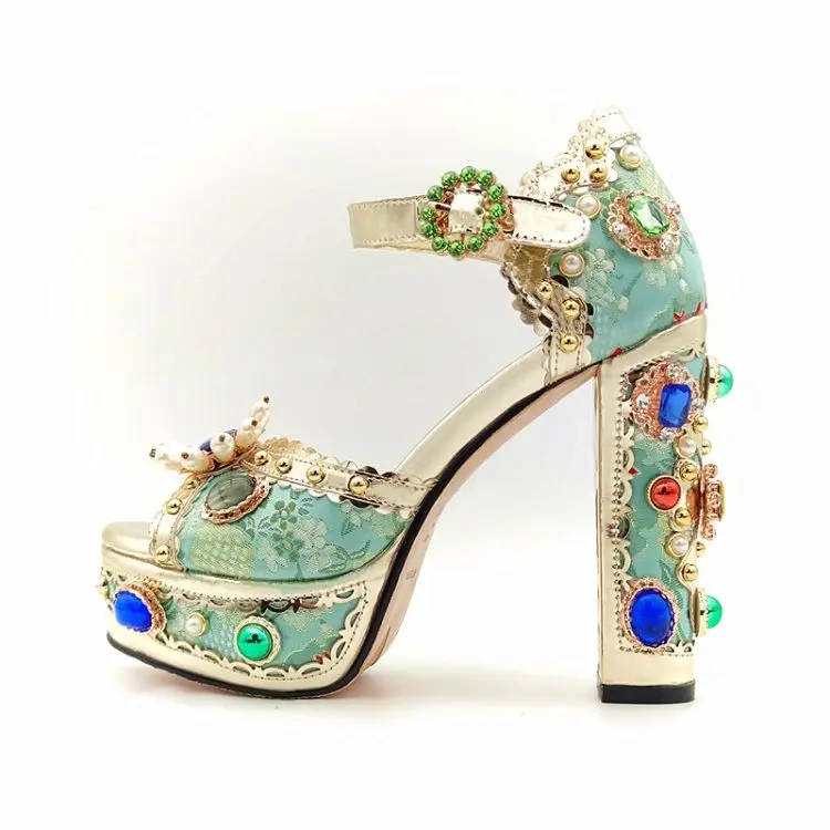 Baroque Style Jacquard Cloth Blue Platform Women Crystal Sandals 13cm Chunky High Heels Party Pumps Red Ankle Strap Sandalias 
Baroque Style Jacquard Cloth Blue Platform Women Crystal Sandals 13cm Chunky High Heels Party Pumps Red Ankle Strap Sandalias